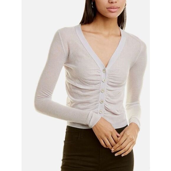 NEW Rebecca Taylor Women’s Small Grey Ruche Cardigan - Picture 1 of 4